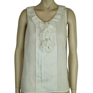 J. Crew Off-White Ruffled Sleeveless Cotton Tank